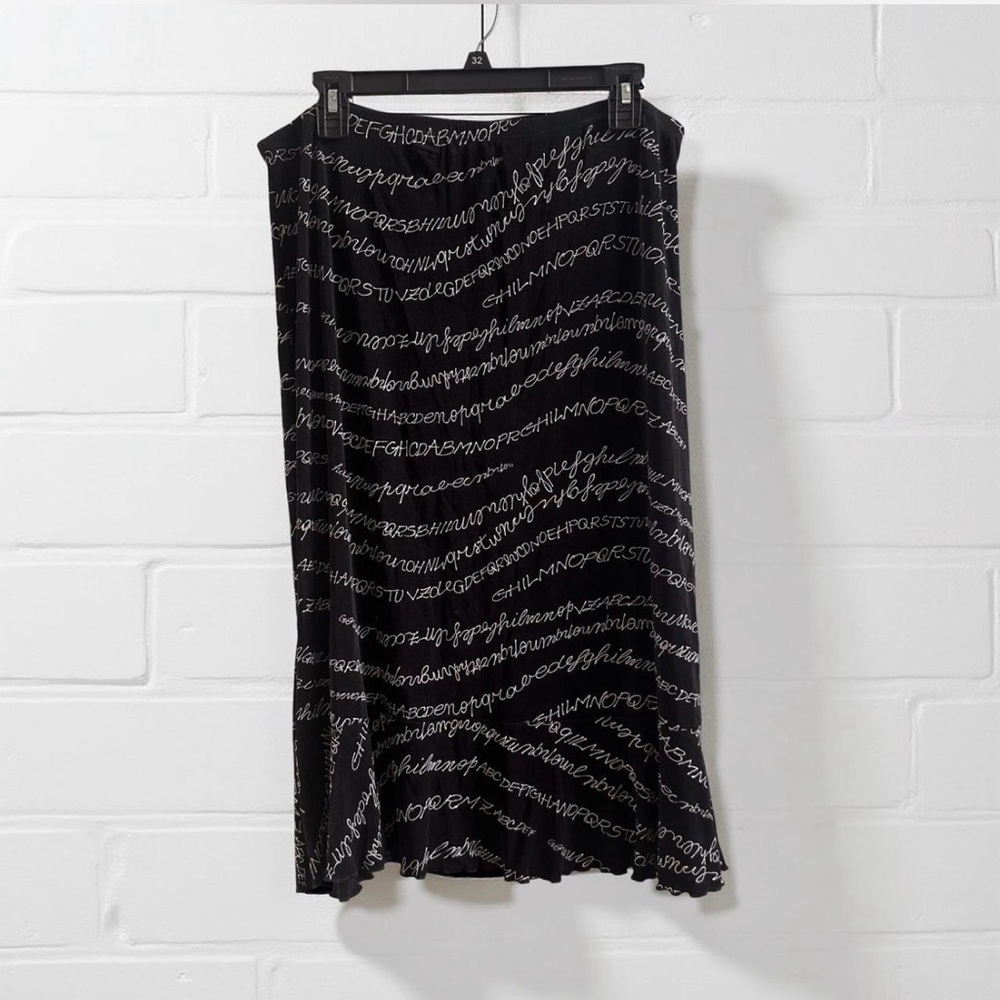 Vintage Euro Y2K Black and White Script Midi Lettuce Hem Skirt